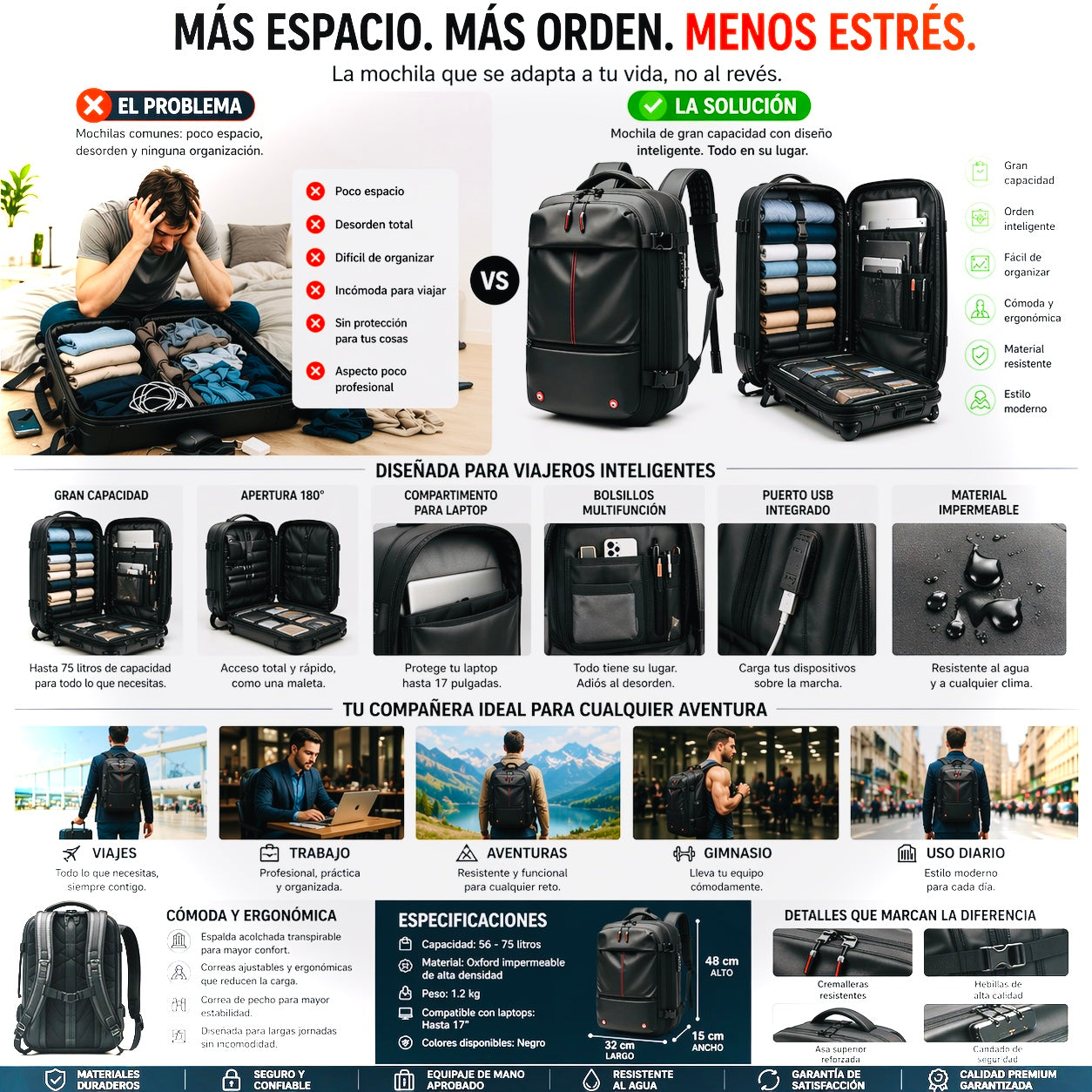 Mochila con gran capacidad